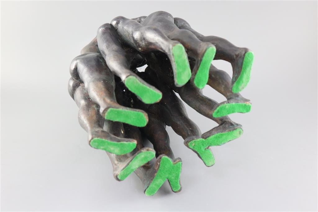 Tony Lamb (20th C.). A bronze group of six figures huddled together, height 13.5in.